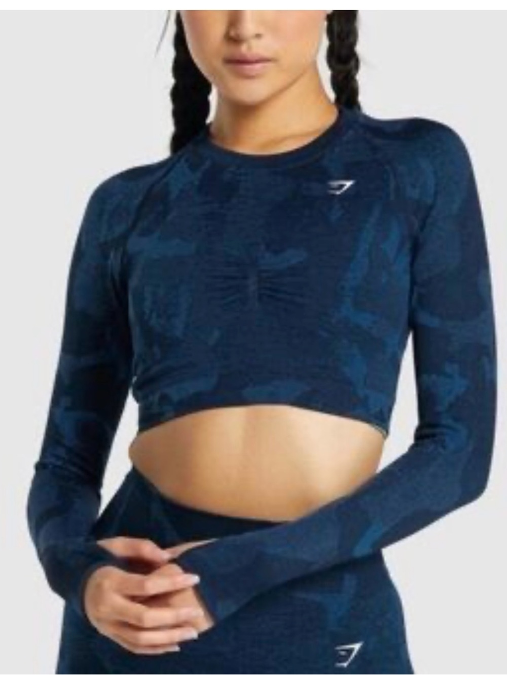 Gymshark Navy Camo Seamless Long-Sleeve Crop Top